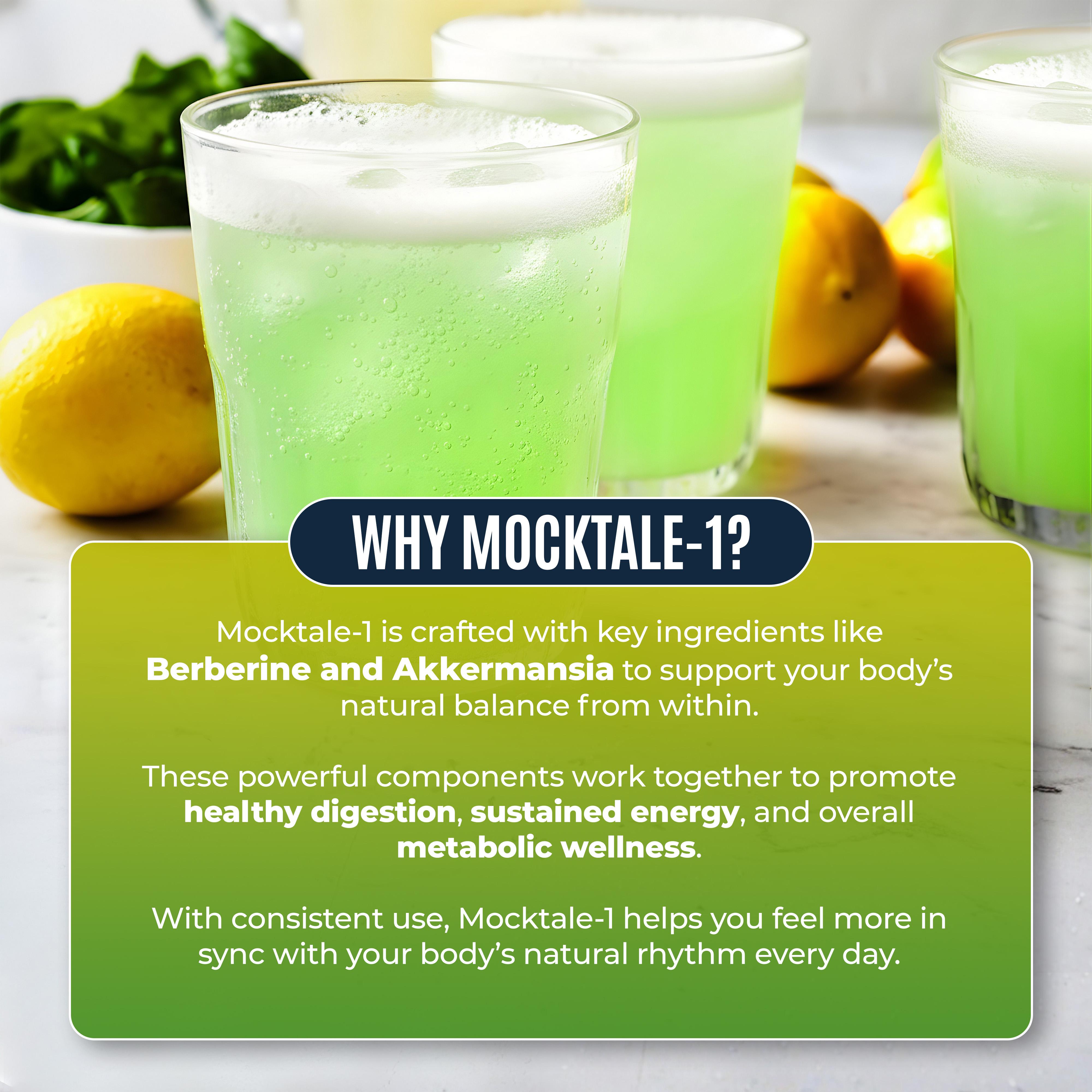 Yesnap MOCKTALE-1 Metabolic Support with Berberine & Akkermansia, Chormium, Cylon Cinamon, Apple Cider Vinegar - 30 Packets Lemon Mint Flavor Non-Alcoholic Cocktail | Powdered Supplement Drink Mix