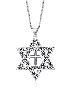 14K White Gold Plated Star of David Cross Necklace for Women Messianic Jewish Jewelry Gifts for Men Women