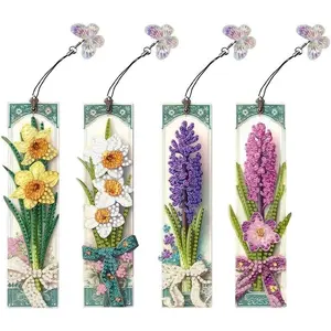 4 count Flower  Art Bookmarks, Painting Bookmark Kits for Adult,DIY  Art Crafts with Rhinestone Tassel for Graduation Reader Book Lover Gifts
