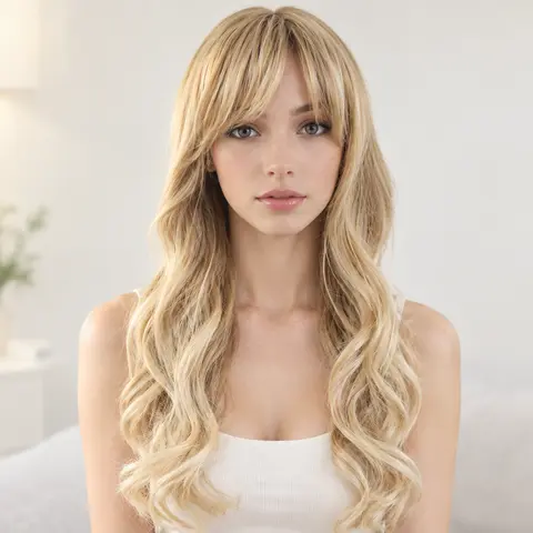 OIDEA Women's 24" Blonde Loose Wave Synthetic Full Machine Cut Wig for Women, Heat-Resistant Natural-Shine Fiber, Adjustable Strap, Medium-Length Soft Realistic Style, Daily Wear, Includes Wig Cap