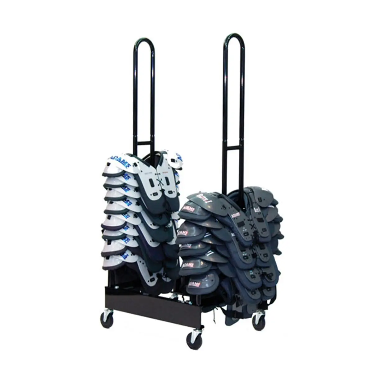 Champion Sports 2-Stack Football Shoulder Pad Rack, Black Football Gear Storage, Reinforced Base, Heavy-Duty Swivel Casters for Easy Movement, Holds 30 Pads, Stacked Racks Design