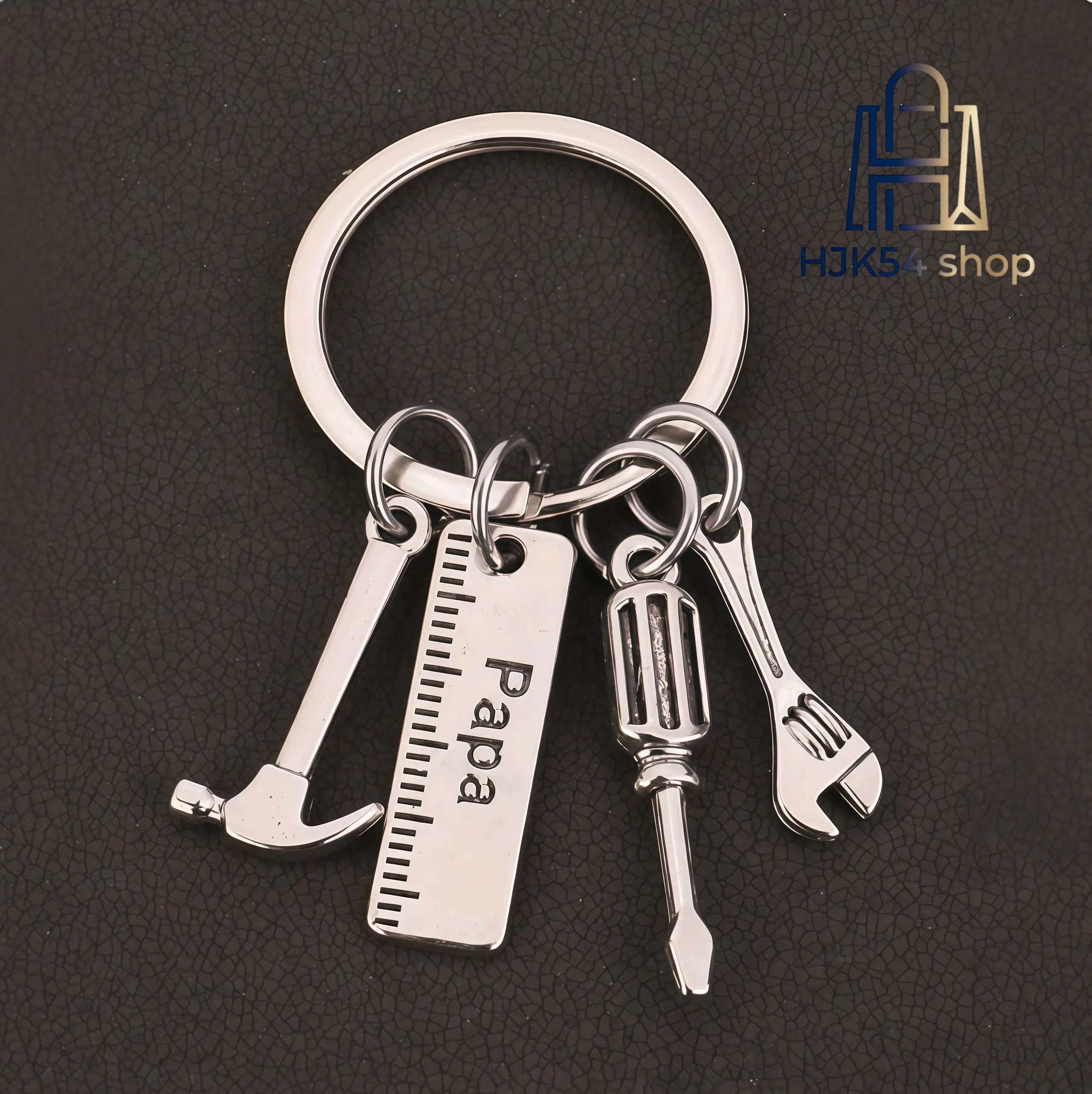 Mini Tool Charm Keychain for Dad Papa Grandpa Uncle, Hammer Screwdriver Wrench Ruler Pendant, Perfect Father's Day Birthday Gift for Men, Durable Stainless Steel Key Ring, Fathers Day Gift Ideas, Mens Gifts