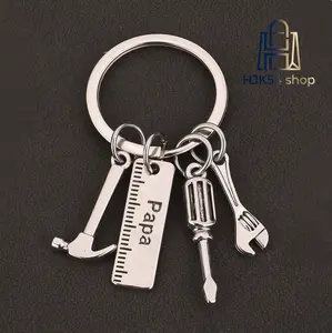 Mini Tool Charm Keychain for Dad Papa Grandpa Uncle, Hammer Screwdriver Wrench Ruler Pendant, Perfect Father's Day Birthday Gift for Men, Durable Stainless Steel Key Ring