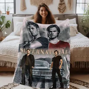 Supernatural Sam & Dean Winchester with Impala Flannel Blanket SPN Family Vintage Poster Cozy Throw for Supernatural Fans Iconic Design Soft Comfort Durable Print