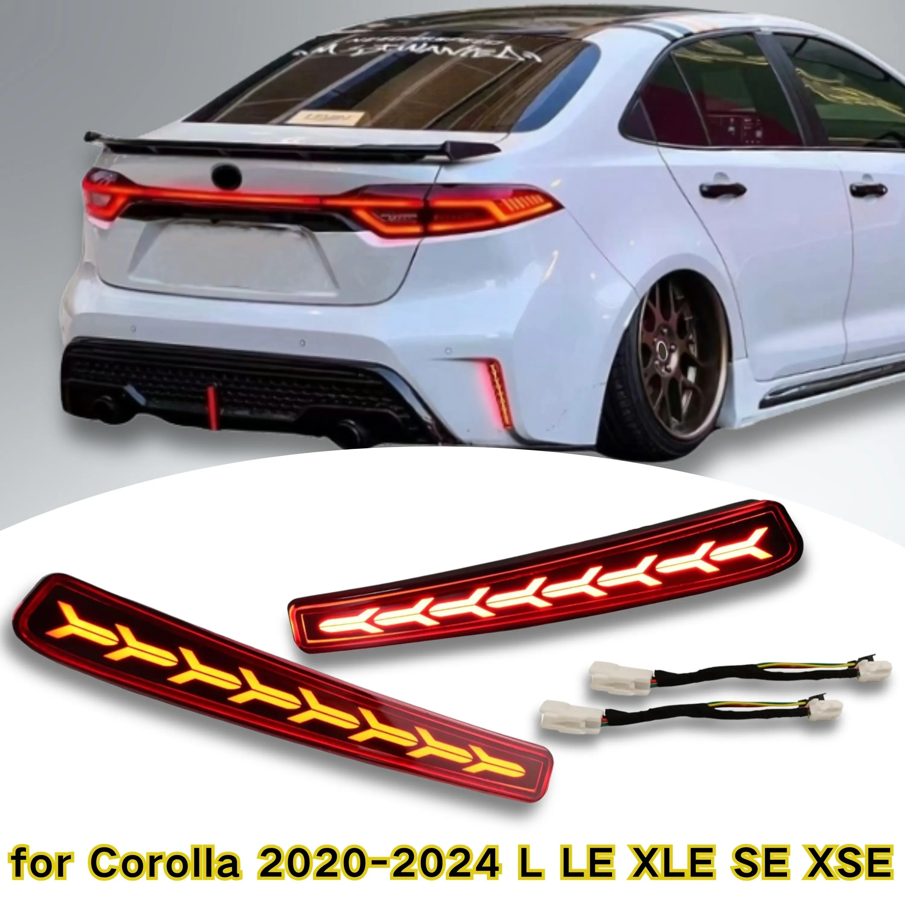 Automotive Rear Bumper Light Cover Replacement Parts for Toyota Corolla 2020-2024 L, LE, XLE, SE, XSE, 2-Piece Plug-and-Play Car Accessories
