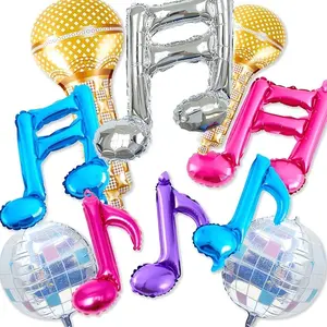 10 Piece Blue Balloons, K-Pop Music Birthday Party Decor, Inflatable Disco Ball, Microphone, Notes, 50s Concert Aluminum Foil Balloons, Karaoke Party Decor