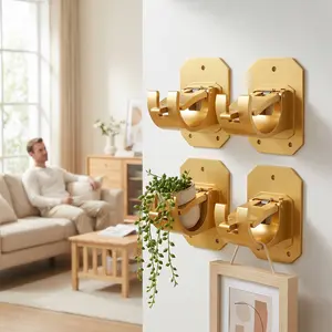 4PCS Adjustable No-Drilling Curtain Rods Set,, 5/8 in Diameter Drapery Pole with Adhesive Curtain Rod Bracket, Renter-Friendly Soft Furnishings Accessories, Adjustable Curtain Rods