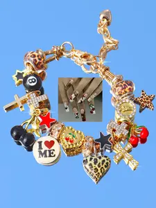 Cute Cherry Charm Bracelet, Leopard Print Star Girl Bracelet, 8 Ball Dark Bracelet, Cross Star Bracelet, Punk Music Festival Bracelet, Fashionable Bangles
