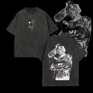 Chainsaw Man Denji Tee – Vintage Washed Heavy Cotton Oversized T-Shirt, Double Printed Anime Manga Graphic Top, Retro Unisex Streetwear for Devil Hunter Fans, Movie Inspired Edition