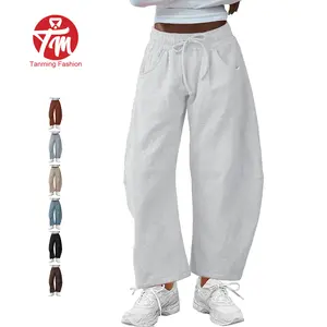 Tanming Women's Loose Barrel Leg Pants - Minimalist Elasticated Waist, Soft Wide Leg with Pockets, Cotton-Polyester Basic or Fleece Lined Casual All-Season Bottom Sweatpants,summerwins,summeroutfits,vacationoutfits,beachoutfits