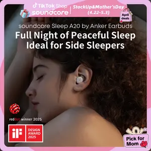 soundcore Sleep A20 by Anker Sleep Earbuds, 30dB High-Frequency Noise Reduction, Small Earplugs for Side Sleepers, 80H Playtime, Stream Content via Bluetooth 5.3, Sleep Monitor, Personal Alarm