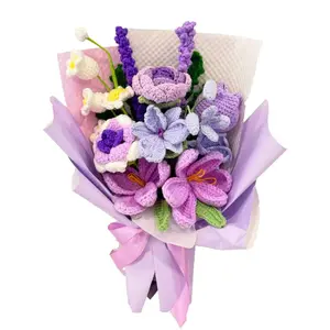 Handmade Crochet Bouquet-Shaped Artificial Flowers, Decorative Home Ornaments, Ideal Gift for Girlfriends and Mother's Day, Decorative Artificial Flowers