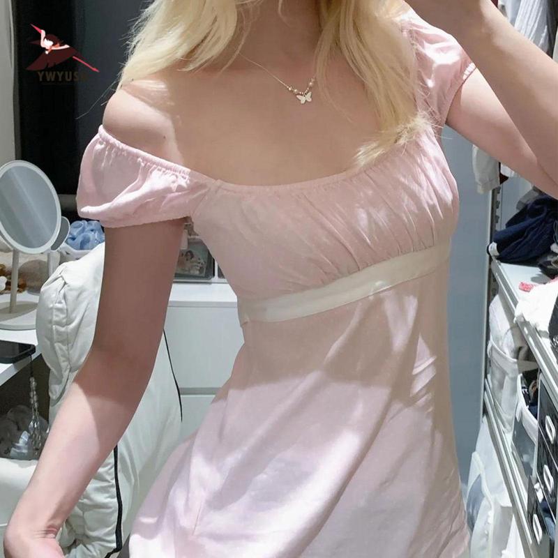 Women's Y2k Fairy Grunge Polka Dots Shirts Babydoll Lace Patchwork Bow Crop Tee Tops Aesthetic Coquette Clothes