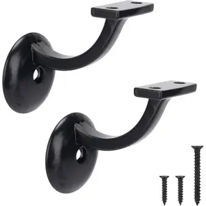 Steel Handrail Bracket for Indoor Outdoor Stairs, Anti-Rust Hand Rail Brackets Hand Railing Brackets Strong Stair Support for Home Buildings Stairways Handrail, Matte Black, 2 Pcs