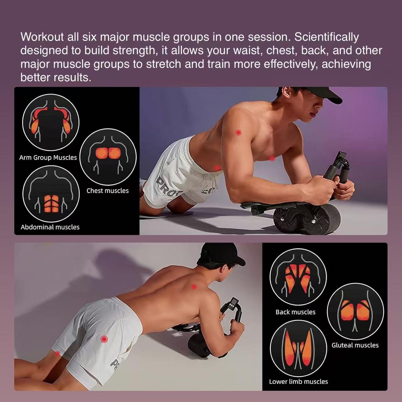 YICF Ab Roller Exercise Device Ab Fitness Wheel for Core Muscle Training Equipped with Digital Timer and Phone Holder Intelligent Rebound Double-Wheel Design home gym kit Auto Abdominal Wheel