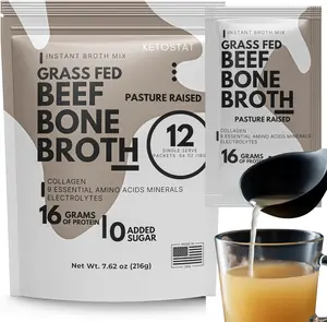 Ketostat Grass-Fed Beef Bone Broth Protein Powder Packets - 12-Pack (18g Each), 16g Hydrolyzed Beef Collagen, Made in USA, Natural Healthcare Powdered Supplement Drink Mix |  Colagen