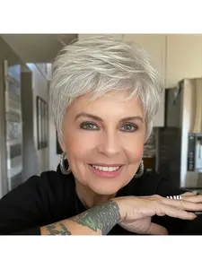 Women's fashionable soft short synthetic shaggy wig, heat resistant, with a high-quality inner mesh design, suitable for any occasion, Synthetic Soft Wigs