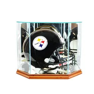 Perfect Cases  Octagon Full Size Football Helmet Display Case- Walnut
