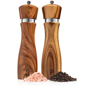 Adjustable Wooden Salt & Pepper Grinder Set – Seasoning Utensils for Kitchen