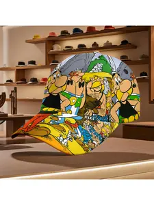 Vintage Cartoon Character Print Baseball Cap Colorful Comic Strip Design Comfortable Casual Daily Wear All-Season Unisex Fashion Hat