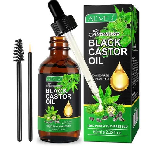 100% Pure Cold Press Jamaican Black Castor Oil, 2 oz (60ml) Haircare Oil - Moisture-Rich Scalp Care, Lash & Brow Boost, All-Skin Moisturizer for Thicker, Fuller Hair Treatment