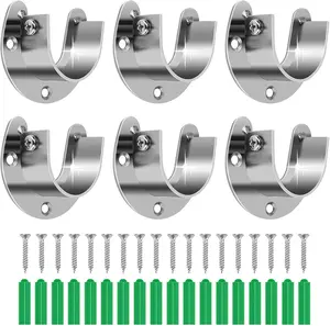 6-Pack Stainless Steel Closet Rod Brackets, U-Shaped Heavy Duty Flange Sockets for 1-1/4 Inch Rods, Rust-Proof Closet Rod Holders with 18 Screws & Anchors | Wardrobe, Kitchen, Balcony Siziviki