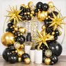 PartyWoo 140-Pcs Latex Balloon Set, Black & Gold Hand-Held Round with Metallic Confetti, Star Spike (18/12/10/5 in) - Effortless Setup Gold Decorations for Birthday, New Year's Eve Events