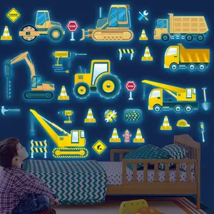 Glow In The Dark Construction Wall Decals Luminous Stickers Glowing Self-adhesive Truck Car Excavator For Ceiling Decor Room Gifts