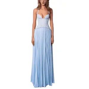 Women'S Sexy Halter Neck Low-Cut Backless Waist-Cinching Pleated Bright Green Bridesmaid Dress Minimalist, Summervibes, Womenswear, Spaghetti Strap, Green prom dress, wedding guest dresses, grad dress