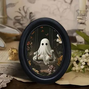 1count  Vintage Halloween Photo Frame - Spooky Swing Decoration with Floral Bushes, Rustic Farmhouse Wall Decor for Living Room, Bedroom, Halloween Party - Perfect Halloween Gift Idea