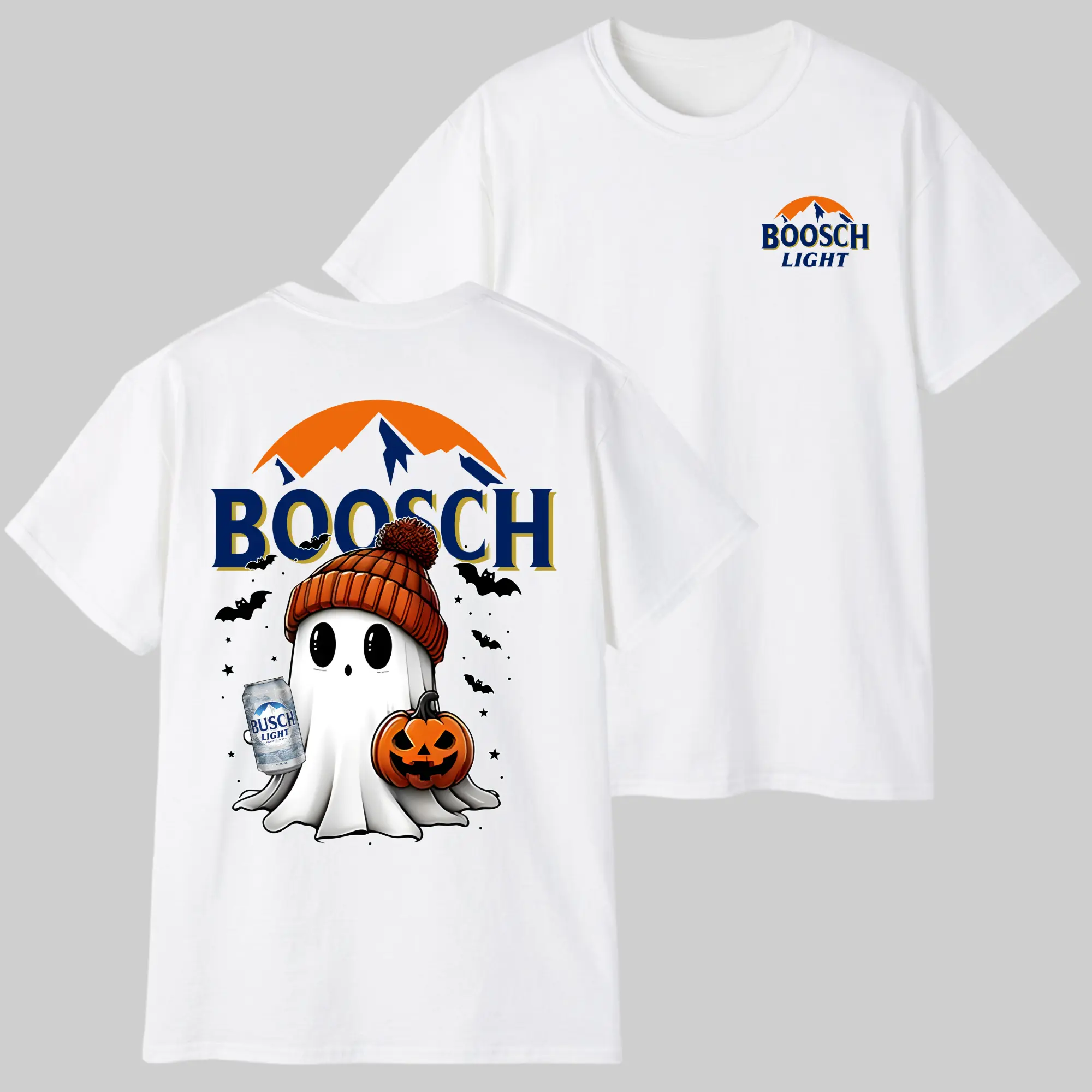 Boosch Light Halloween Cute Boo Boo Ghost Pumpkin T-Shirt, Funny Beer Lover Graphic Tee, Spooky Season 2 Sided Shirt, Vintage Comfort Colors Halloween T-Shirt, Fall Graphic Unisex Cotton Tee, Halloween Gift for Men Women Breathable Top