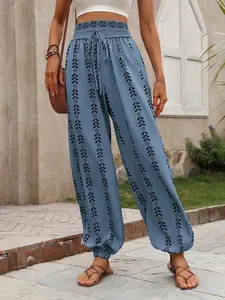 A women's geometric print ankle-length casual wide-leg pants suitable for autumn and versatile in all occasions Bohemian Trousers