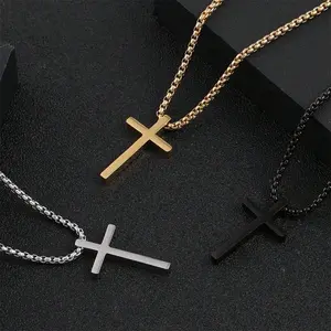 New Fashion Cross Pendant Necklace Plated Stainless Steel Simple Big Cross Pendant Necklaces Large Dainty Christian Cross Necklace for Men woman fashion