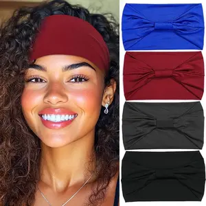 4Pcs-Unisex Plain Knit Headband, Sweat-Wicking Sporty Design, High Elasticity Yoga Fitness Band, All-Seasons Adjustable Hair Tie, Workout Headband, Sports Headband