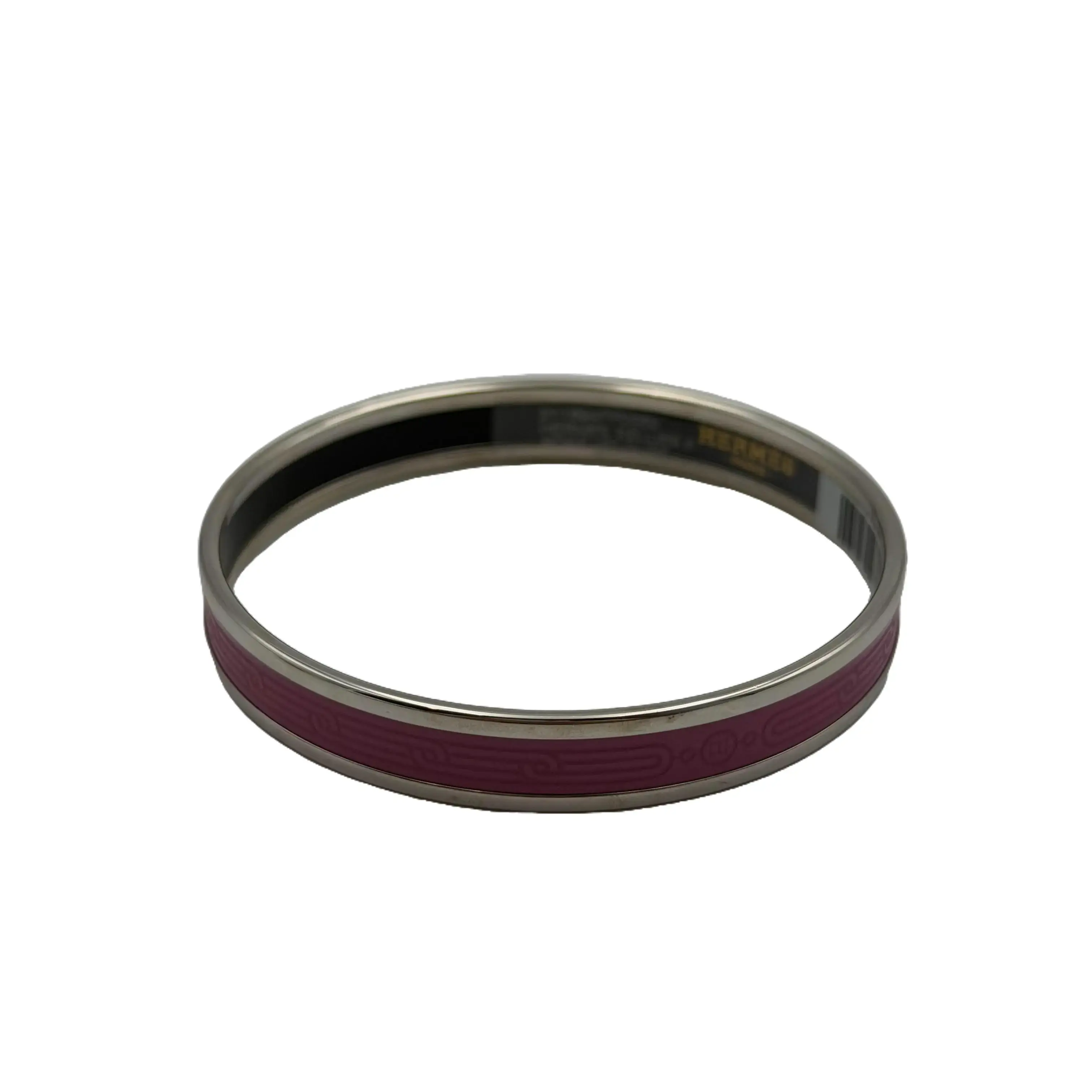 Pre-owned H6 Hermès Rose Enamel Rivale Bangle Silver Tone Bracelet XYS6801