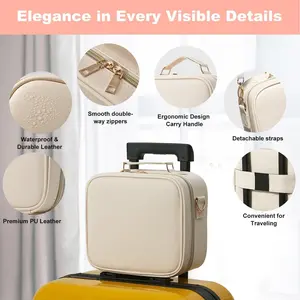 Waterproof PU LED Makeup Mirror Backpack, White, Touch Light, All-in-1 Makeup Storage, Convertible Straps