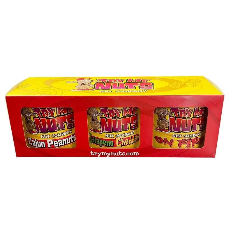 Try My Nuts Spicy Nuts 3 Pack Gift Box - The Perfect Gift for the Pepper-heads in your life! Snack Protein Peanut snack nut Corn Salt