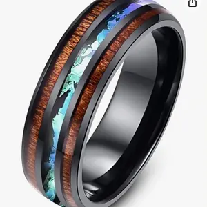 Rings For Men Women Whiskey Barrel Wood Inlay Vintage Baroque Frame Leaf Black Wedding Engagement Promise Band Sizes 6to13