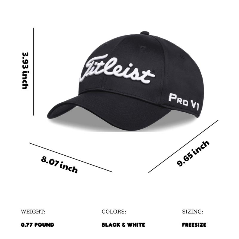 Titleist Tour Performance Men's Golf Hat Pro V1 | Black & White | Adjustable Strap | Playing Golf & Outdoor Activities
