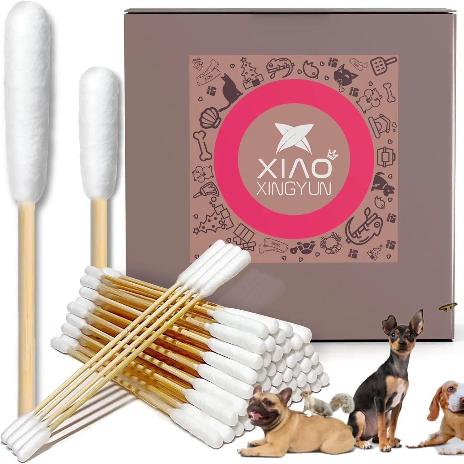 300 PCS 6 Inch Long Cotton Swabs in Box - Professional Large Cotton Swabs with Bamboo Handle - Double Sided Dog Ear Swabs - Specially Designed Big Cotton Swabs for Dog Ear, Cleaning Solution