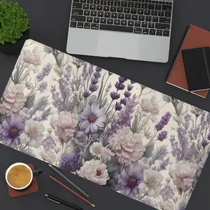 Lavender Floral Mouse Pad Pastel Garden Large Desk Mat Office Desk Accessories With Stitched Edge Non-Slip Mousepad Rubber Base Computer Keyboard Desk Pad 35.4x15.7 Inch Table Mat for Home Office as Gift for Friends Women Men