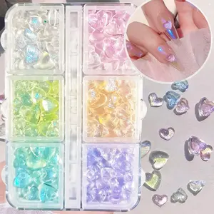 200Pcs Glitter Heart Nail Art Charms, 3D Mixed Size Love Hearts Rhinestones Flat Jelly Resin Crystal Jewelry Diamonds for Acrylic Nail Supplies, Women Craft DIY Manicure Decoration Accessories