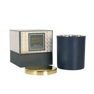 Blue Caribbean Teakwood Mid Century Gold Foil Boxed Candle