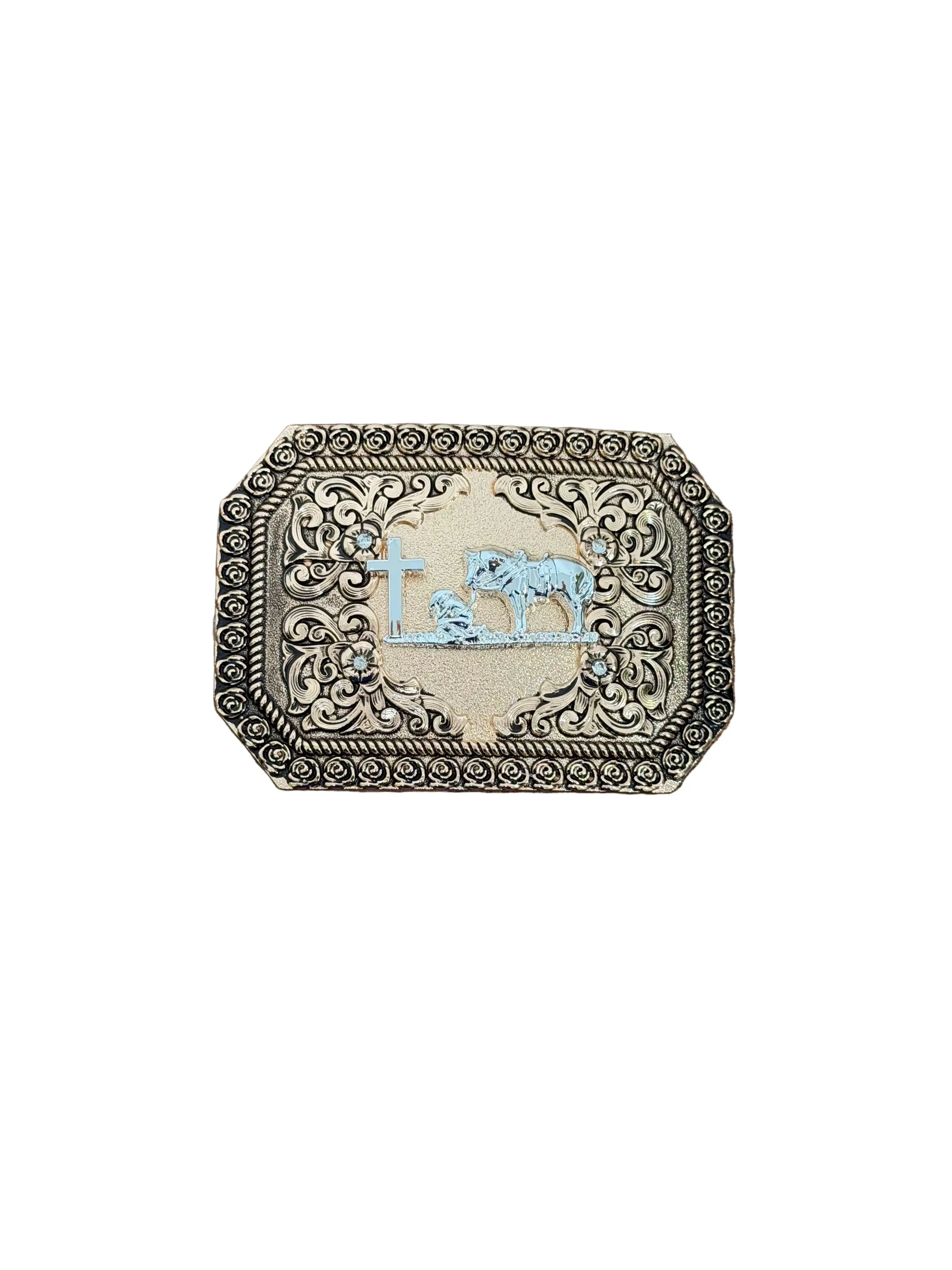 SQUARE FULL GOLD JINETE WITH HORSE DESING BUCKLE