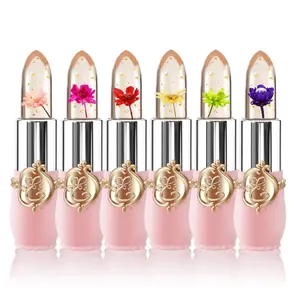 6 Pcs/Set Flower Jelly Lipstick Set Temperature Change Moisturizer Long Lasting Nutritious Balm Magic Color Change Lip Gloss