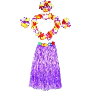 Hawaii Dancing Hula Set Grass Skirt Adult Costume Suit Skirt color:purplethicken