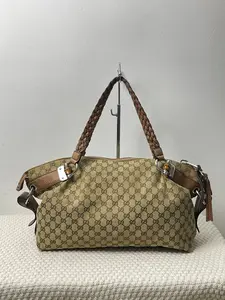 Pre-owned GUCCI Vintage GG Canvas Shoulder Bag with Bamboo Handle
