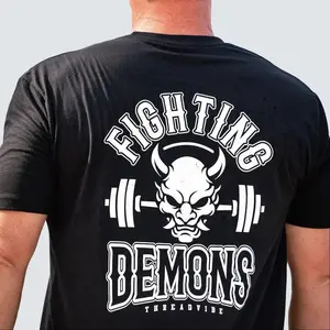 ThreadVibe Fighting Demons Men's Fitted Short Sleeve Crew Neck Cotton Polyester Blend T-Shirt for Gym & Streetwear Casual Summer Top with Soft Ribbed Collar & Side Seams