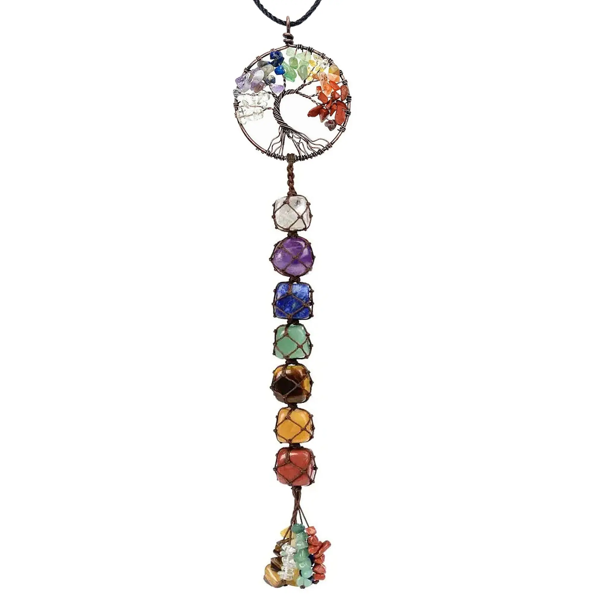 Tree of Life 7-Chakra Stone Hangable Decorative Hanging Piece - Home Decor Installation, Interior Decoration Fengshui Ornament, Home Supplies Gift for Strength