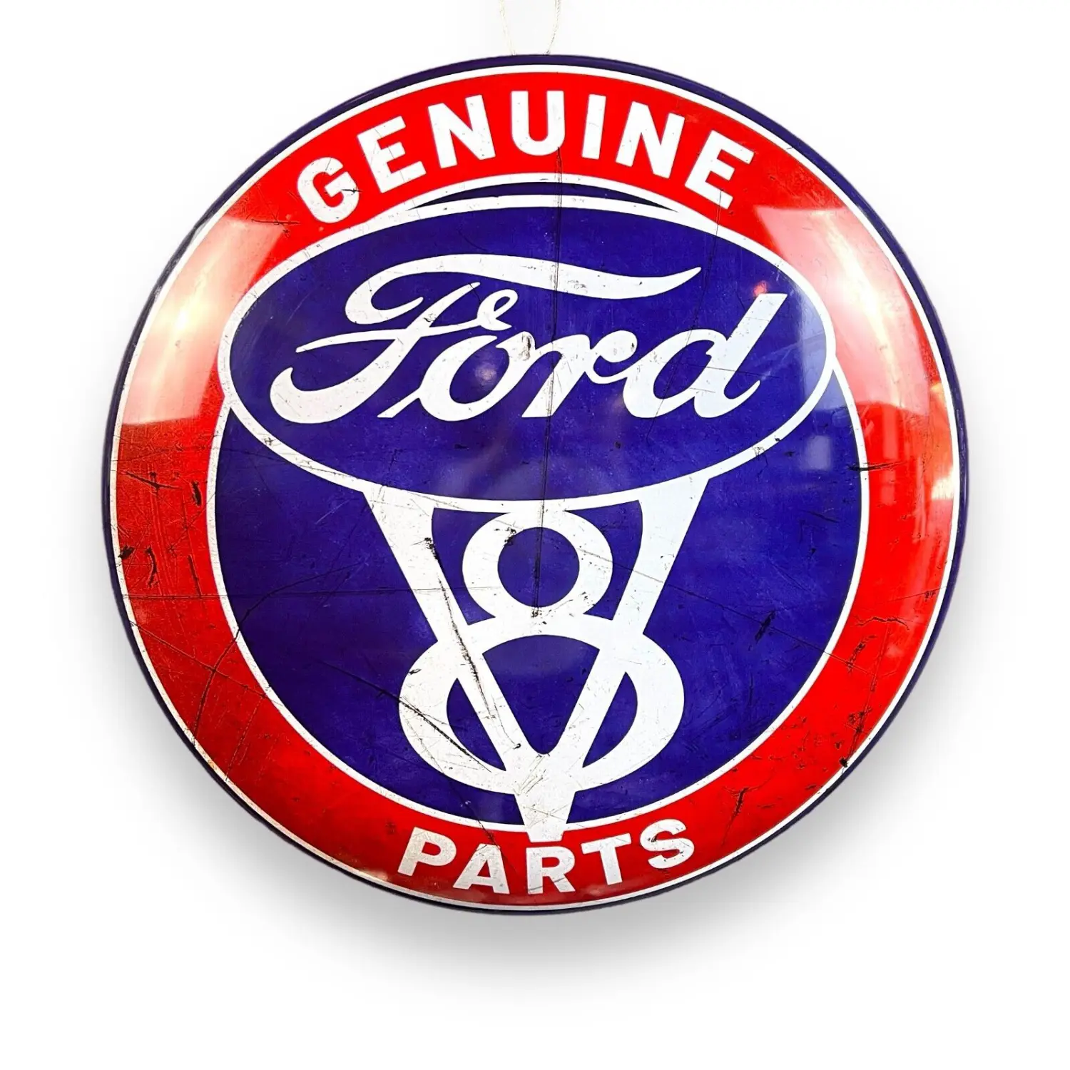 Ford V8 Genuine Parts 15.75x15.75" Dome & Rounded Wall Metal Plaque - Lightweight Retro Look V8 Emblem Metal Signs, Wall Decoration Signs for Home Decor